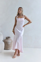 Fitted Halter Neck Sleeveless Zipper Up Floor-Length Cocktail Dress