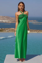 Fitted Halter Sleeveless Backless Floor-Length Prom Dress
