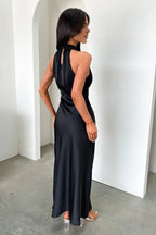 Fitted High Neck Sleeveless Pleated Floor-Length Prom Dress