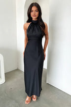 Fitted High Neck Sleeveless Pleated Floor-Length Prom Dress