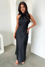 Fitted High Neck Sleeveless Pleated Floor-Length Prom Dress