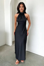 Fitted High Neck Sleeveless Pleated Floor-Length Prom Dress