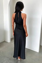 Fitted High Neck Sleeveless Pleated Floor-Length Prom Dress