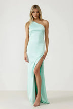 Fitted One Shoulder Sleeveless Floor-Length Prom Dress