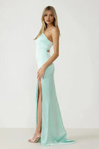 Fitted One Shoulder Sleeveless Floor-Length Prom Dress