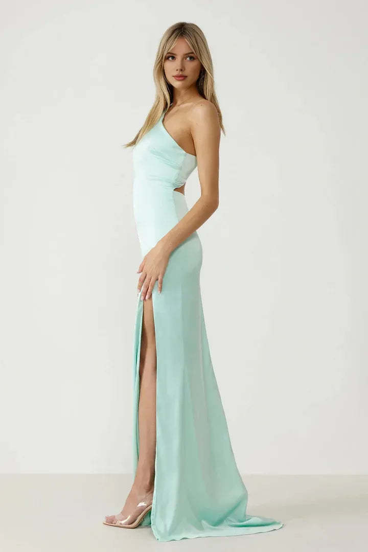 Fitted One Shoulder Sleeveless Floor-Length Prom Dress