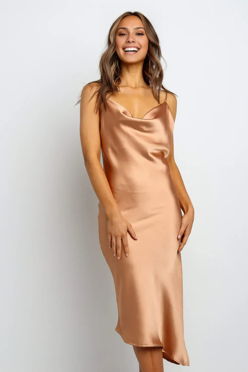 Fitted Spaghetti Straps Sleeveless Backless Tea-Length Prom Dress