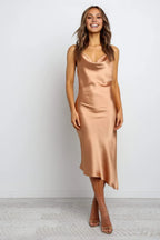 Fitted Spaghetti Straps Sleeveless Backless Tea-Length Prom Dress