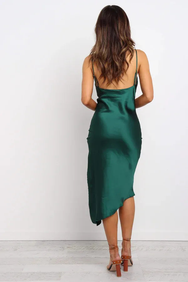Fitted Spaghetti Straps Sleeveless Backless Tea-Length Prom Dress