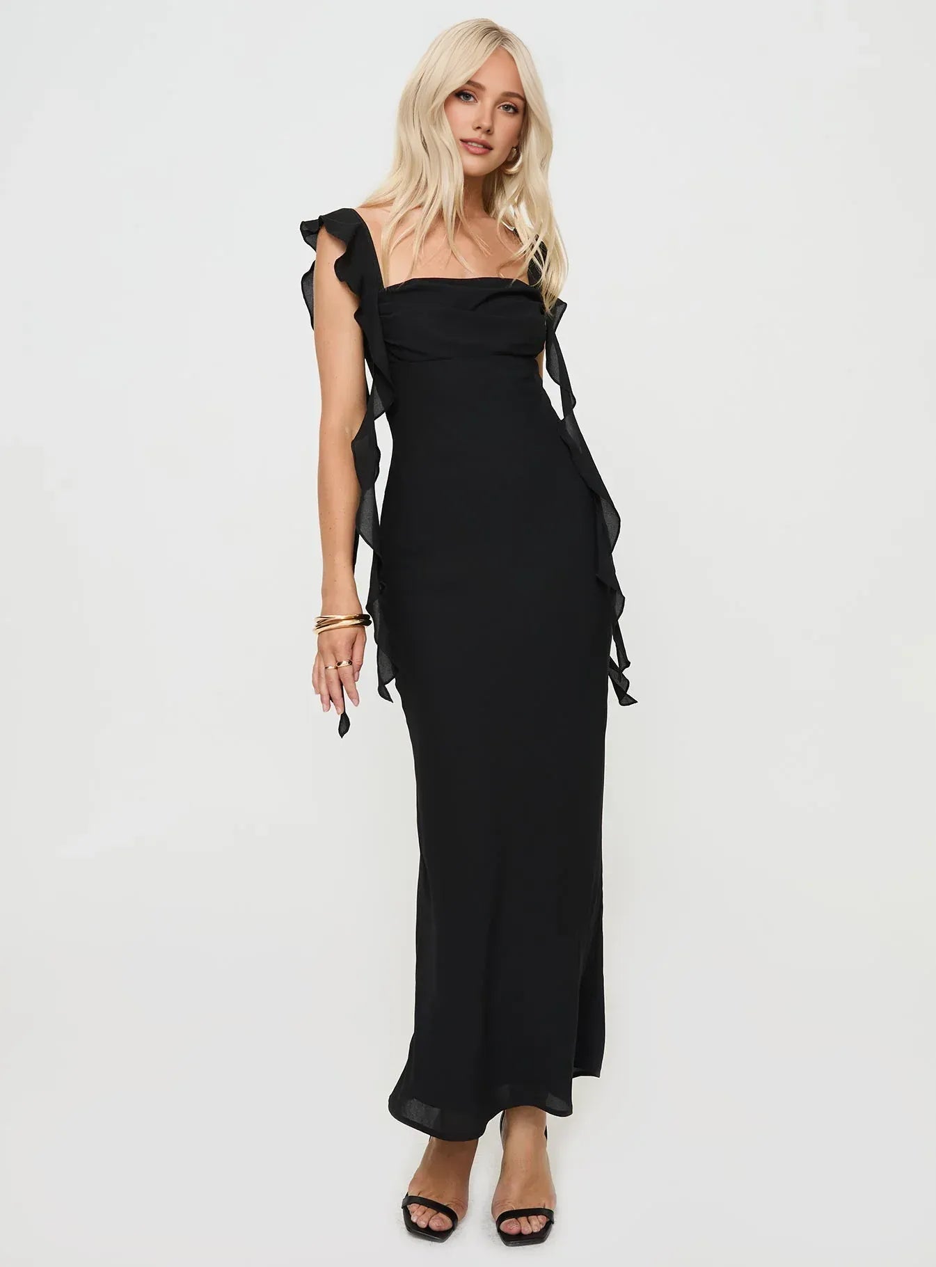 Fitted Square Neck Sleeveless Backless Floor-Length Prom Dress