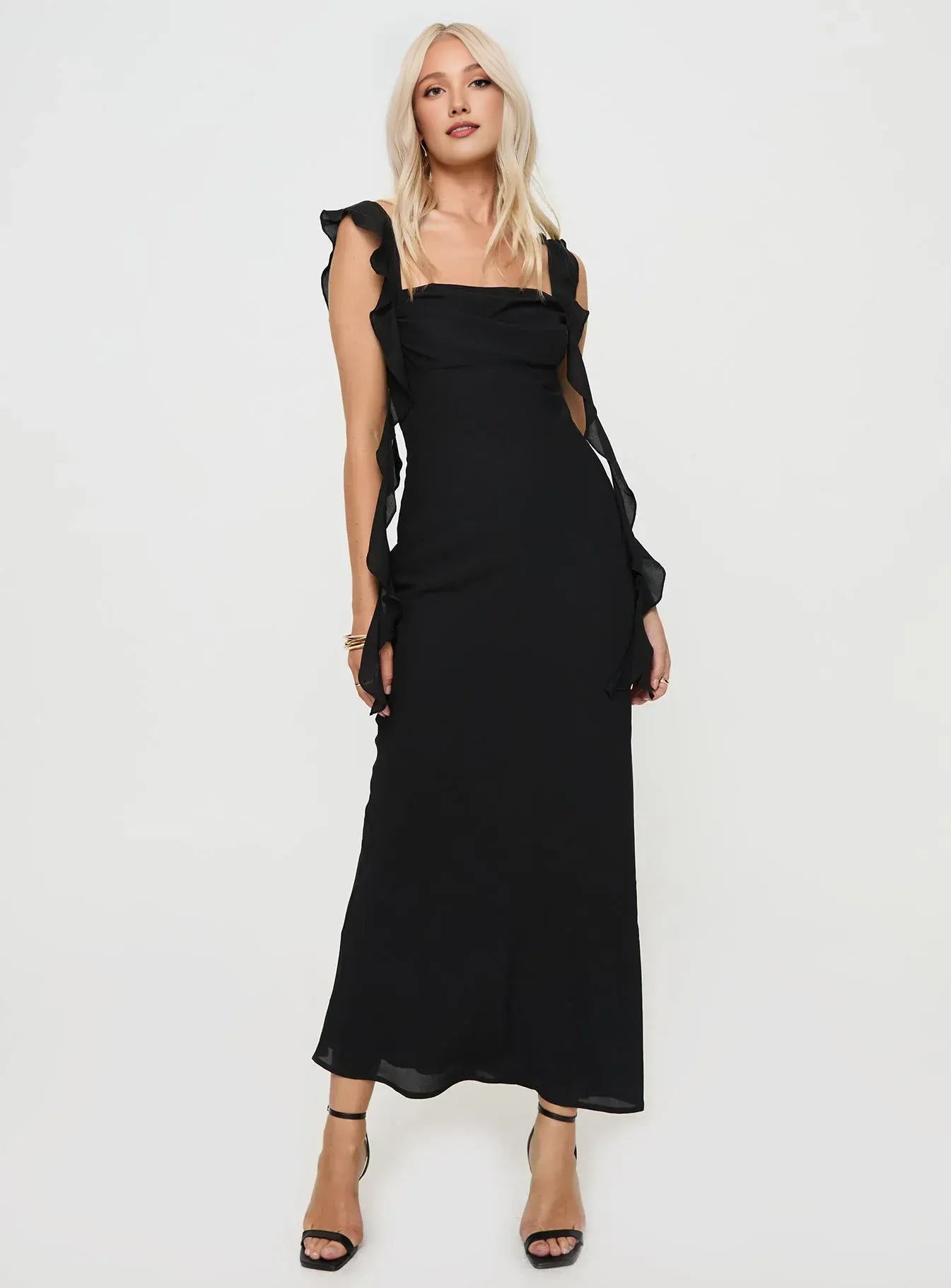 Fitted Square Neck Sleeveless Backless Floor-Length Prom Dress