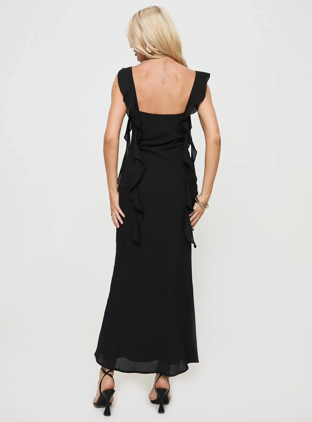 Fitted Square Neck Sleeveless Backless Floor-Length Prom Dress