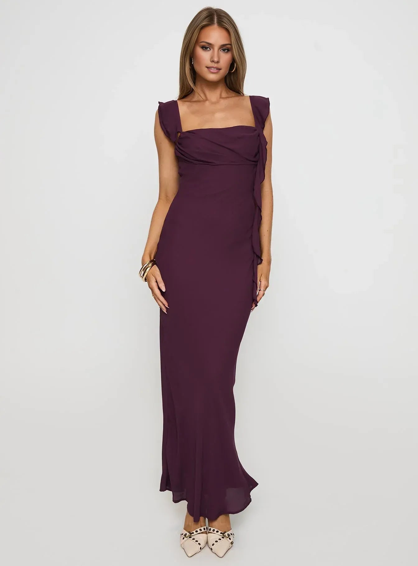 Fitted Square Neck Sleeveless Backless Floor-Length Prom Dress