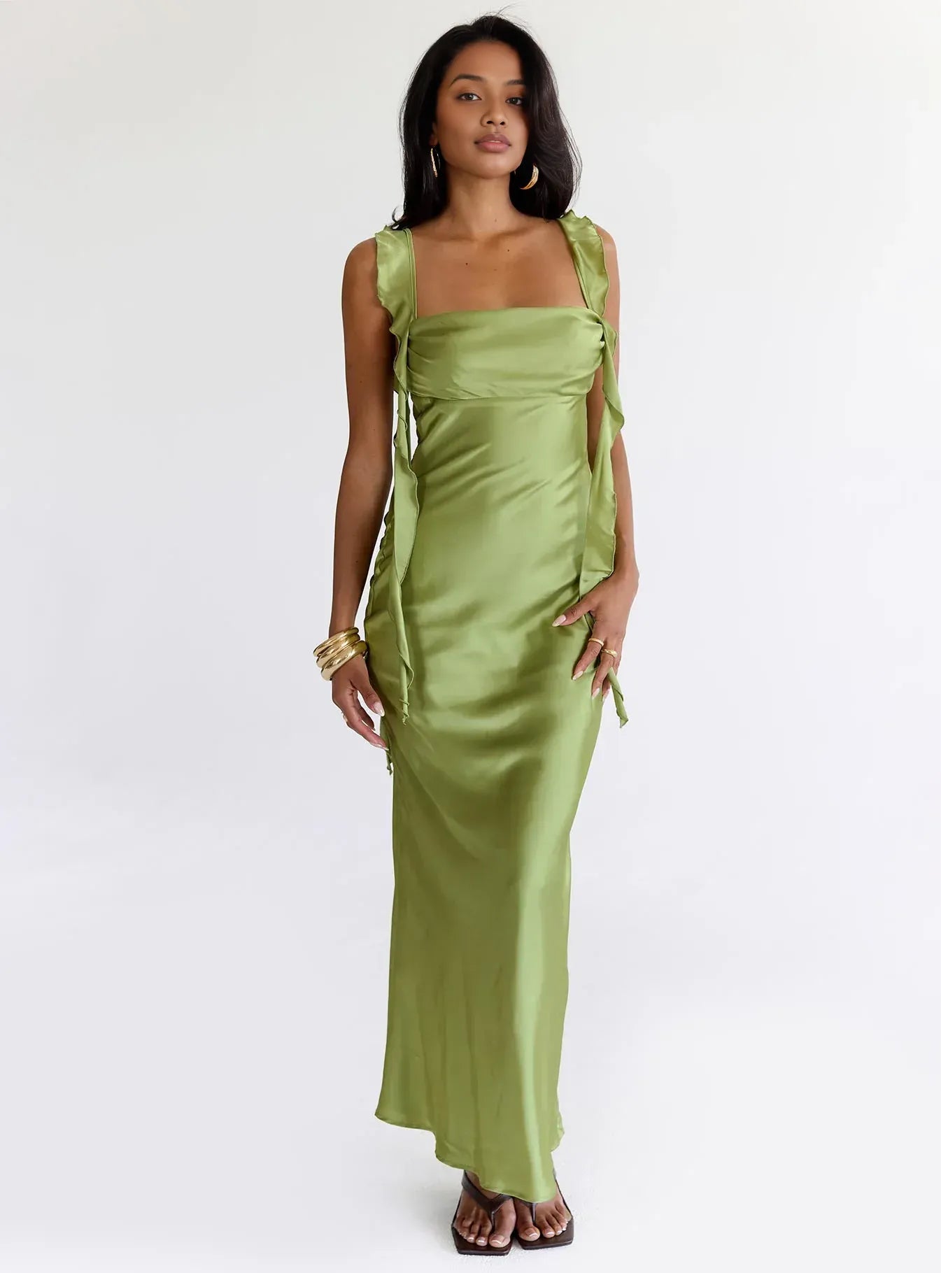Fitted Square Neck Sleeveless Floor-Length Prom Dress