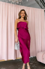 Fitted Strapless Sleeveless Tea-Length Prom Dress