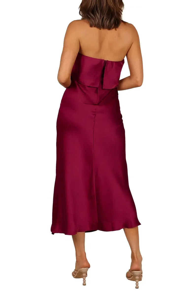 Fitted Strapless Sleeveless Tea-Length Prom Dress