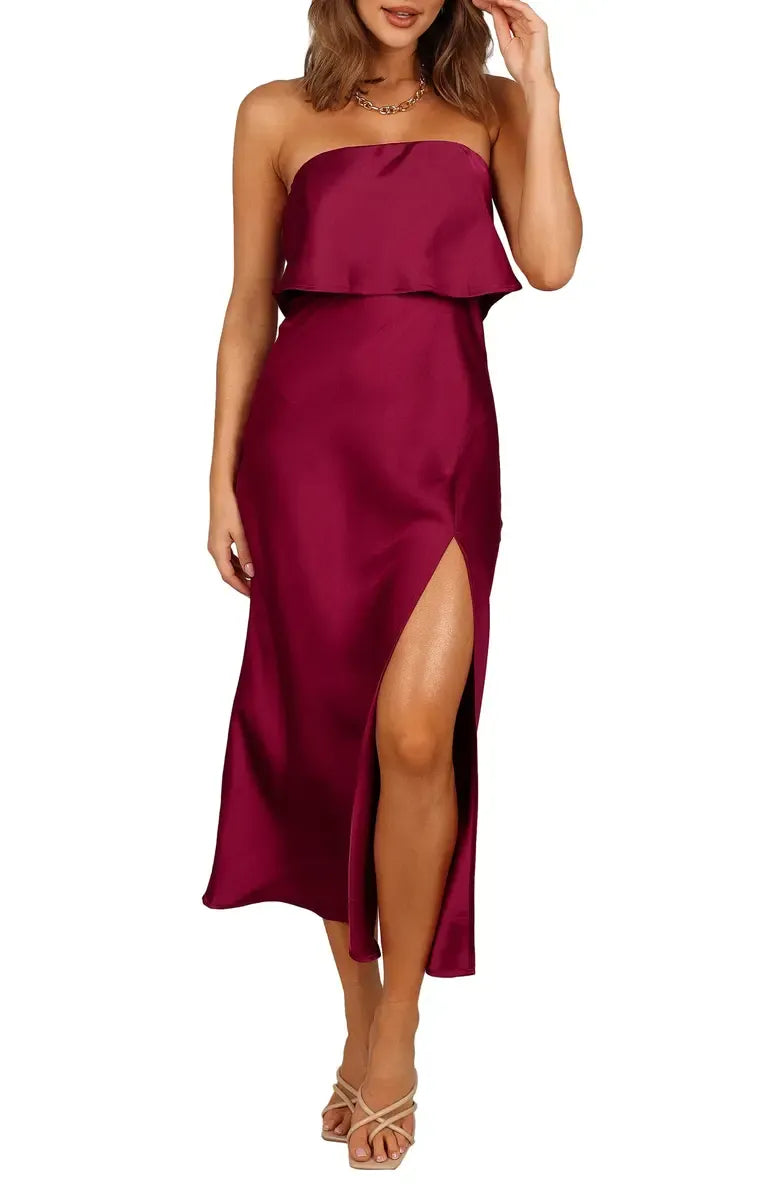 Fitted Strapless Sleeveless Tea-Length Prom Dress