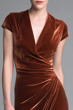 Fitted V-Neck Cap Sleeve Floor-Length Evening Dress