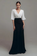 Fitted V-Neck Short Sleeve Floor-Length Evening Dress