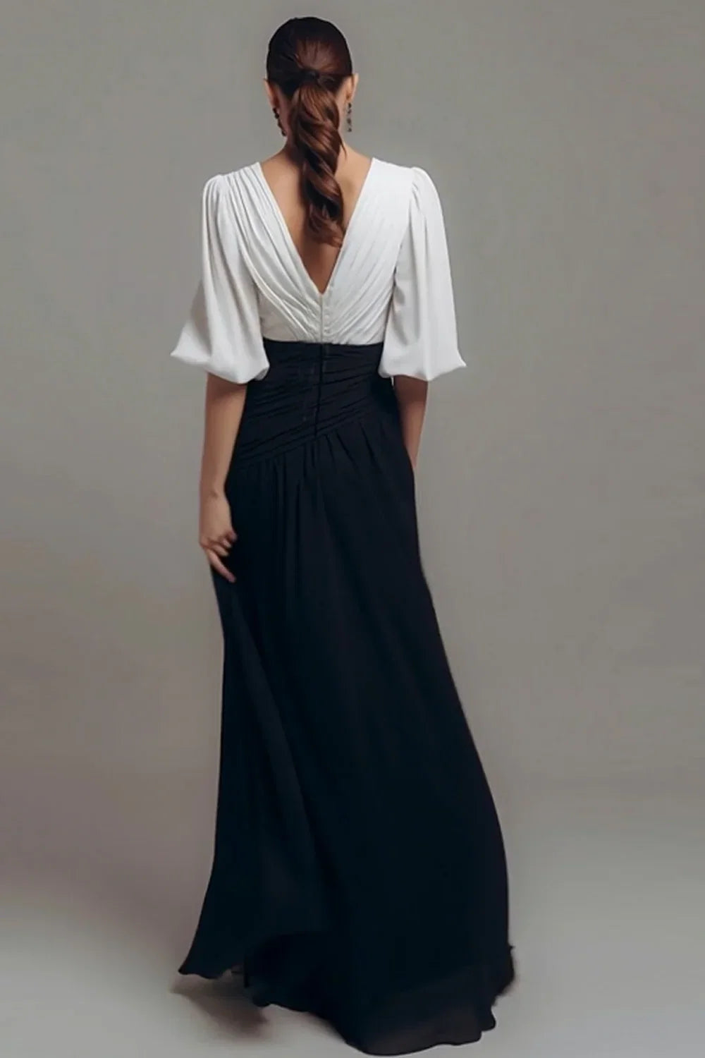 Fitted V-Neck Short Sleeve Floor-Length Evening Dress