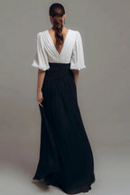 Fitted V-Neck Short Sleeve Floor-Length Evening Dress