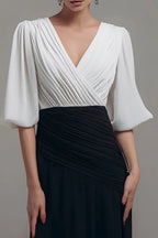 Fitted V-Neck Short Sleeve Floor-Length Evening Dress