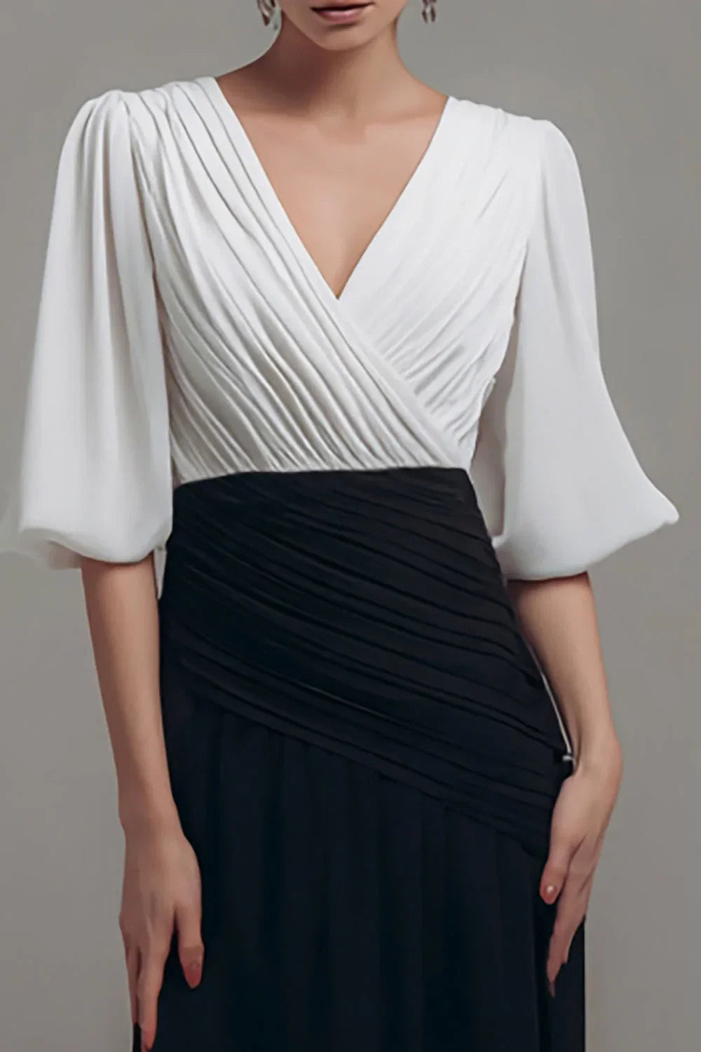 Fitted V-Neck Short Sleeve Floor-Length Evening Dress
