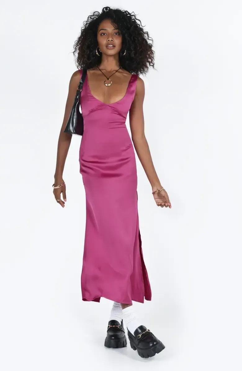 Fitted V-Neck Sleeveless Ankle-Length Prom Dress