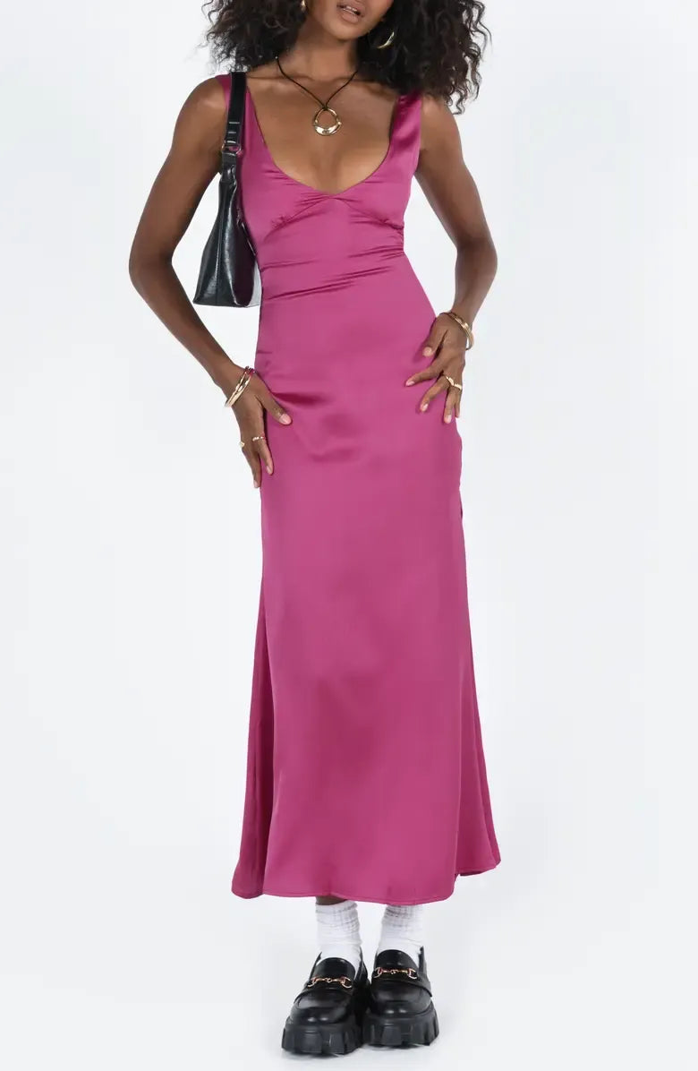Fitted V-Neck Sleeveless Ankle-Length Prom Dress