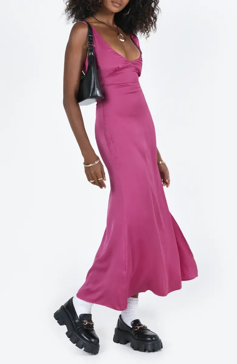 Fitted V-Neck Sleeveless Ankle-Length Prom Dress