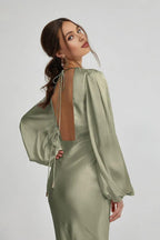 Fitted V Neck Long Sleeve Floor-Length Prom Dress