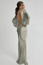 Fitted V Neck Long Sleeve Floor-Length Prom Dress