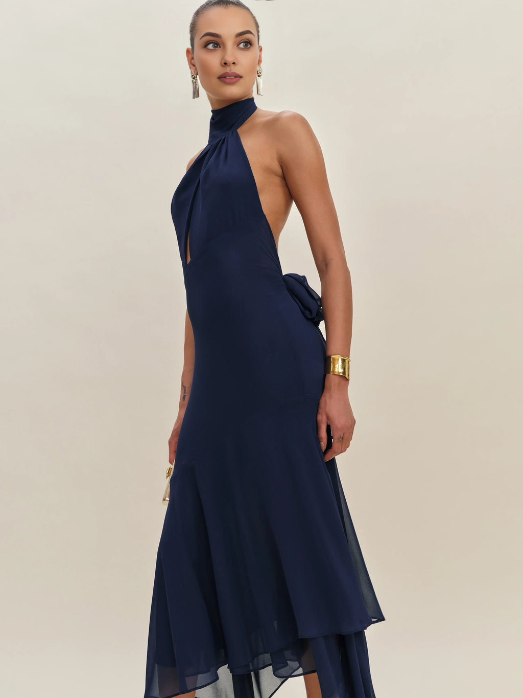 Dress Simple Halter High Neck Sleeveless A-line Prom Dress Maxi Dress Pleated Backless Asymmetrical Hem Evening Dress