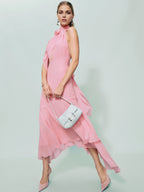 Dress Simple Halter High Neck Sleeveless A-line Prom Dress Maxi Dress Pleated Backless Asymmetrical Hem Evening Dress