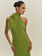Dress Simple Halter High Neck Sleeveless A-line Prom Dress Maxi Dress Pleated Backless Asymmetrical Hem Evening Dress