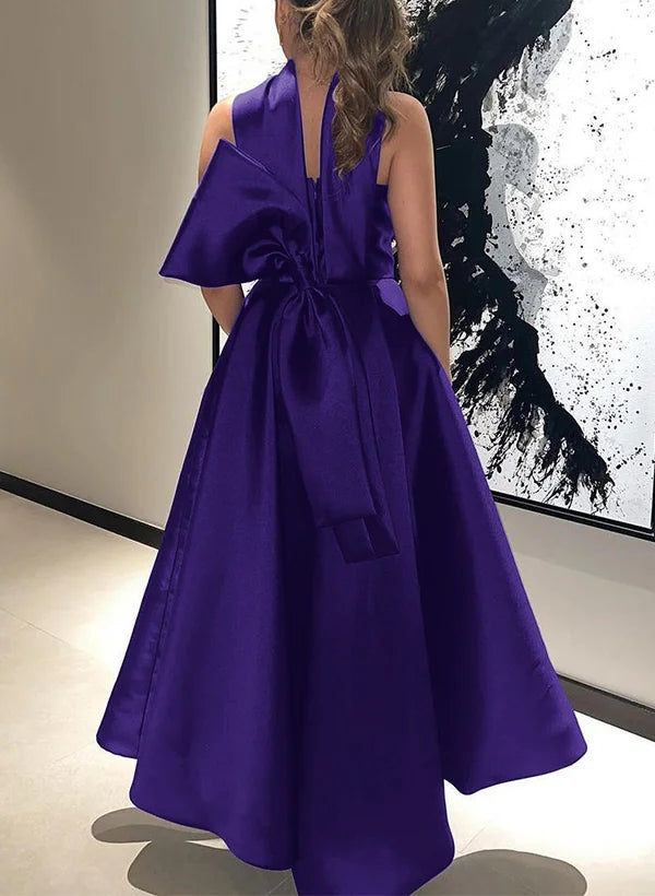 Halter Neck Sleeveless A-Line Bow(s) Ankle-Length Evening Dress