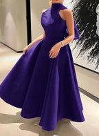 Halter Neck Sleeveless A-Line Bow(s) Ankle-Length Evening Dress