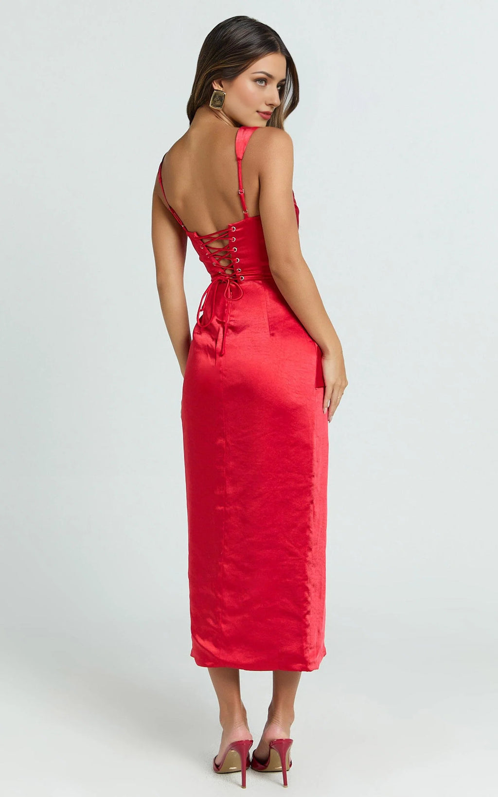 Dress Simple Maxi Dress Square Neck Sleeveless Dress Slit Pleated Bust Draped Front Fitted Open Back Evening Dress