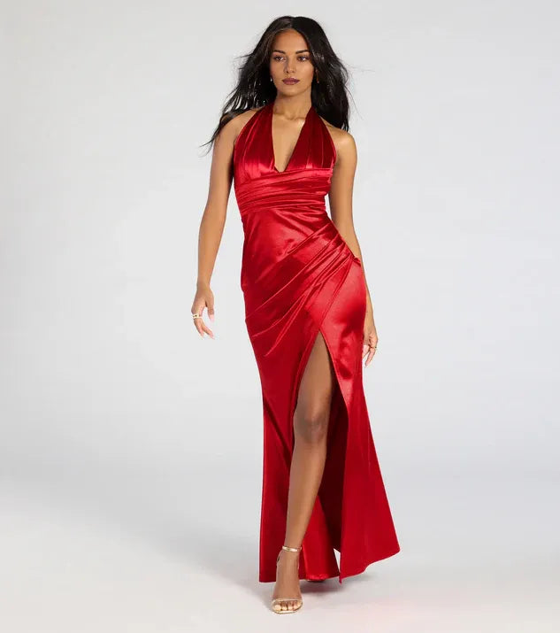 Mermaid Halter Neck Sleeveless Open Back Floor-Length Prom Dress