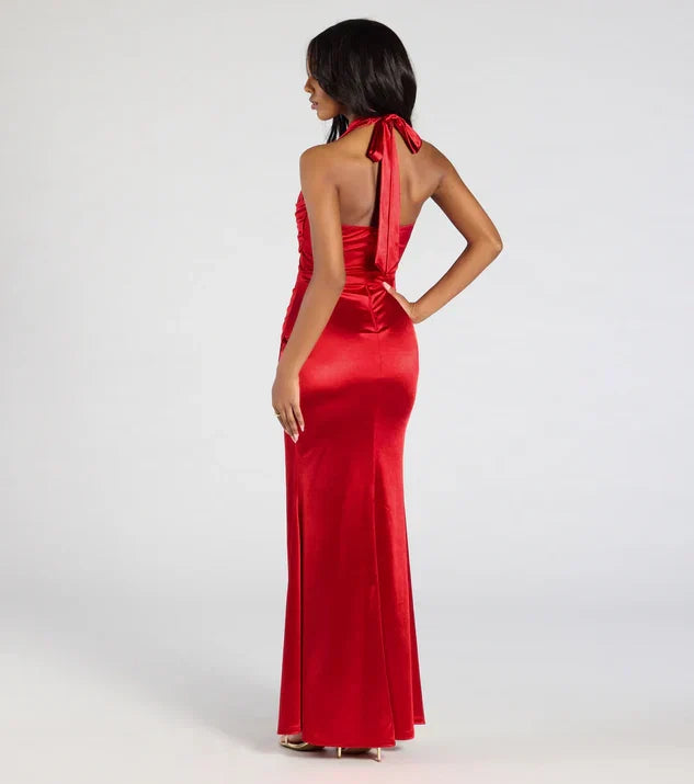 Mermaid Halter Neck Sleeveless Open Back Floor-Length Prom Dress