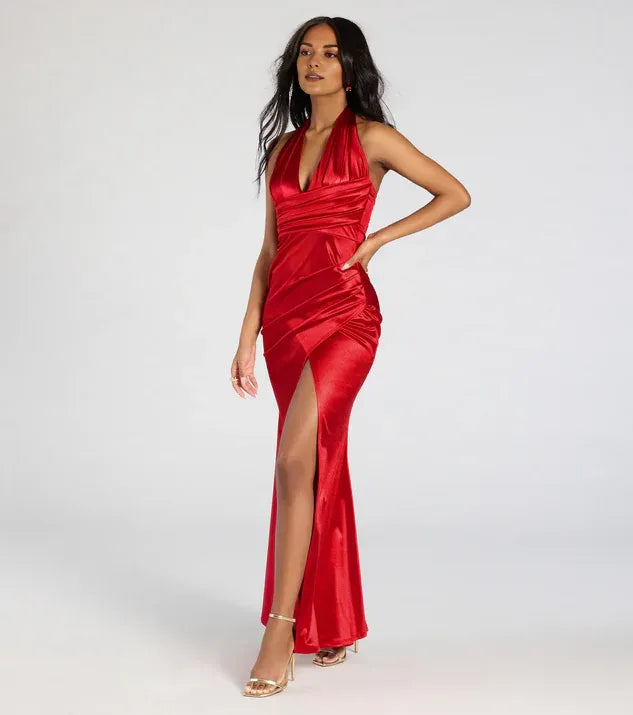 Mermaid Halter Neck Sleeveless Open Back Floor-Length Prom Dress