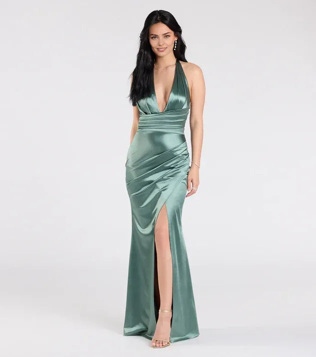 Mermaid Halter Neck Sleeveless Open Back Floor-Length Prom Dress