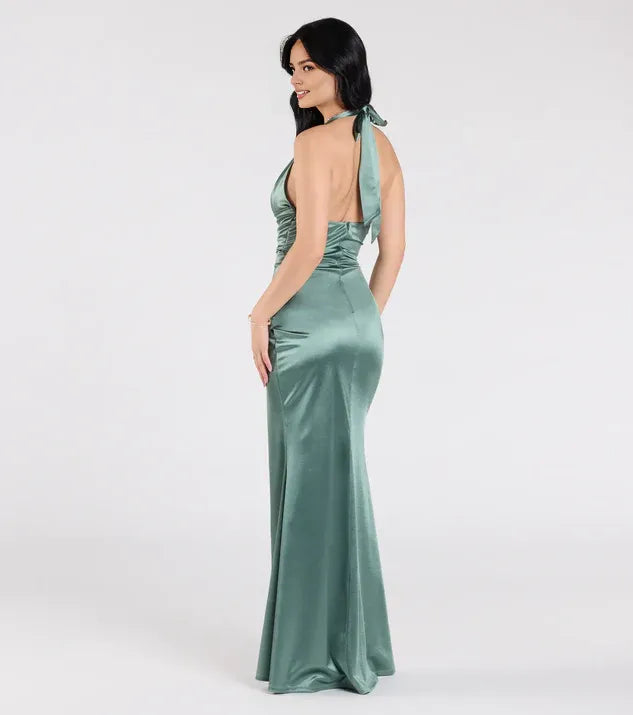 Mermaid Halter Neck Sleeveless Open Back Floor-Length Prom Dress