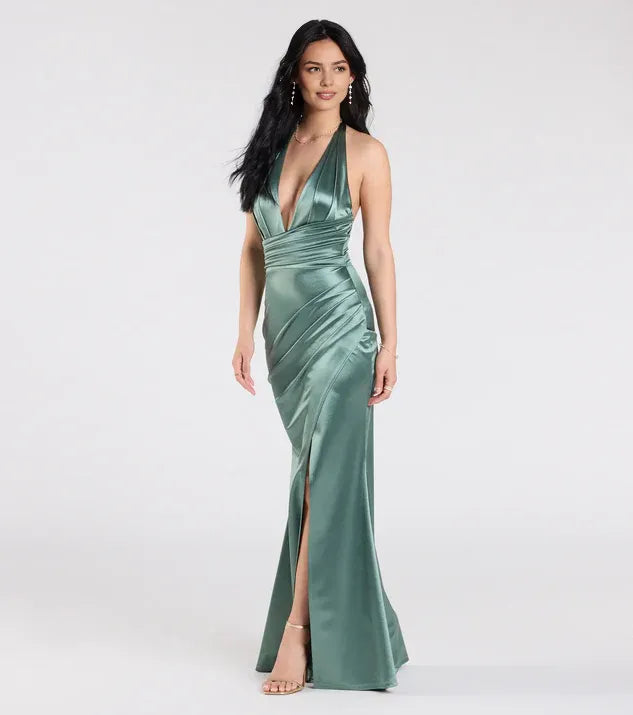 Mermaid Halter Neck Sleeveless Open Back Floor-Length Prom Dress