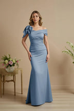 Mermaid Off the Shoulder Cap Sleeve V Back Sweep/Brush Train Mother of the Bride Dress