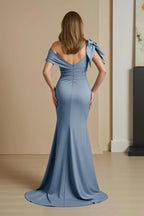 Mermaid Off the Shoulder Cap Sleeve V Back Sweep/Brush Train Mother of the Bride Dress