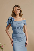 Mermaid Off the Shoulder Cap Sleeve V Back Sweep/Brush Train Mother of the Bride Dress