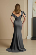 Mermaid Off the Shoulder Cap Sleeve V Back Sweep/Brush Train Mother of the Bride Dress