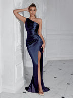 Mermaid One Shoulder Sleeveless Backless Sweep/Brush Train Prom Dress