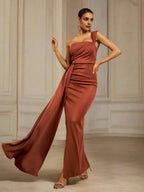 Mermaid One Shoulder Sleeveless Zipper Up Floor-Length Prom Dress